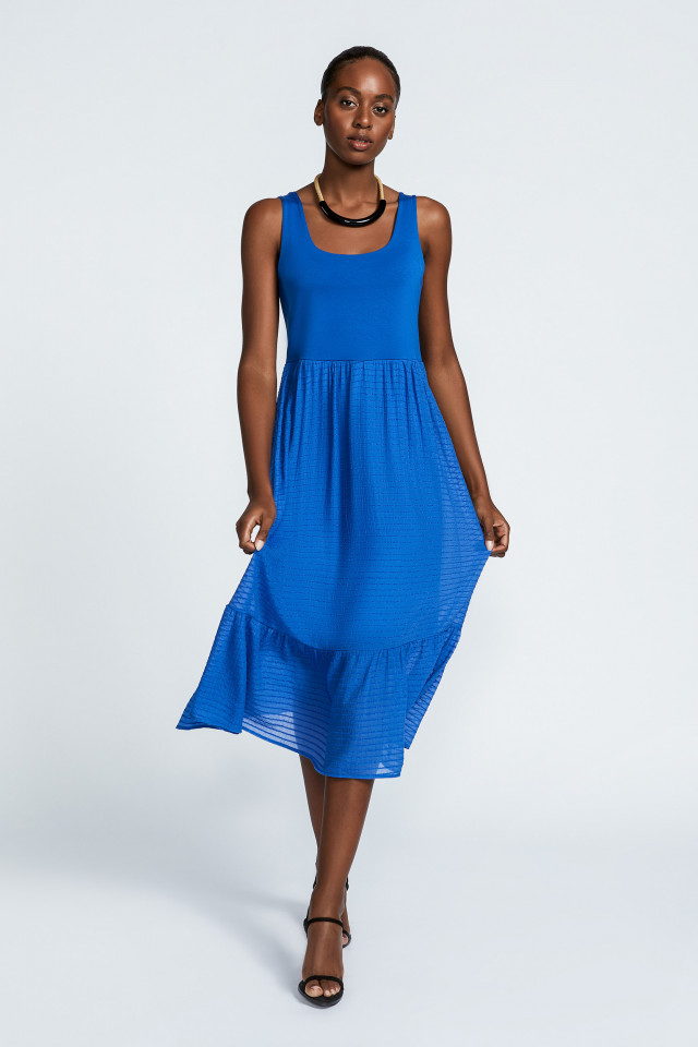 Sleeveless maxi dress with voile