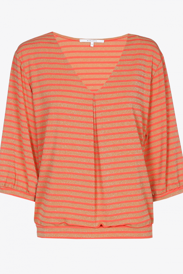 T-shirt met V-hals en pofmouwen