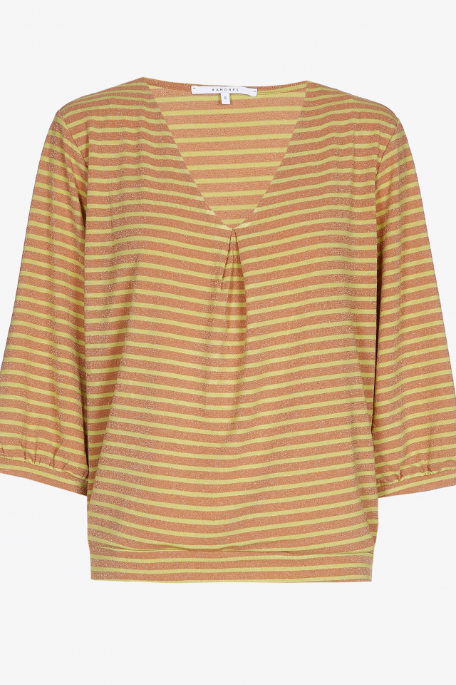 T-shirt with V-neck and puff sleeves