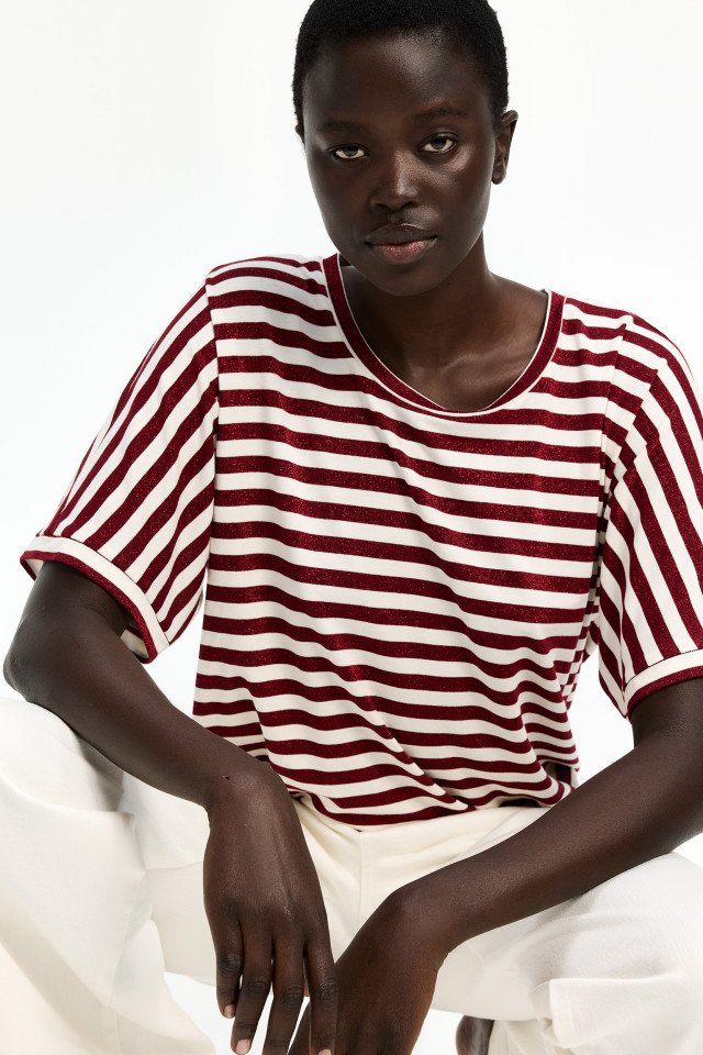 T-shirt met lurex strepen