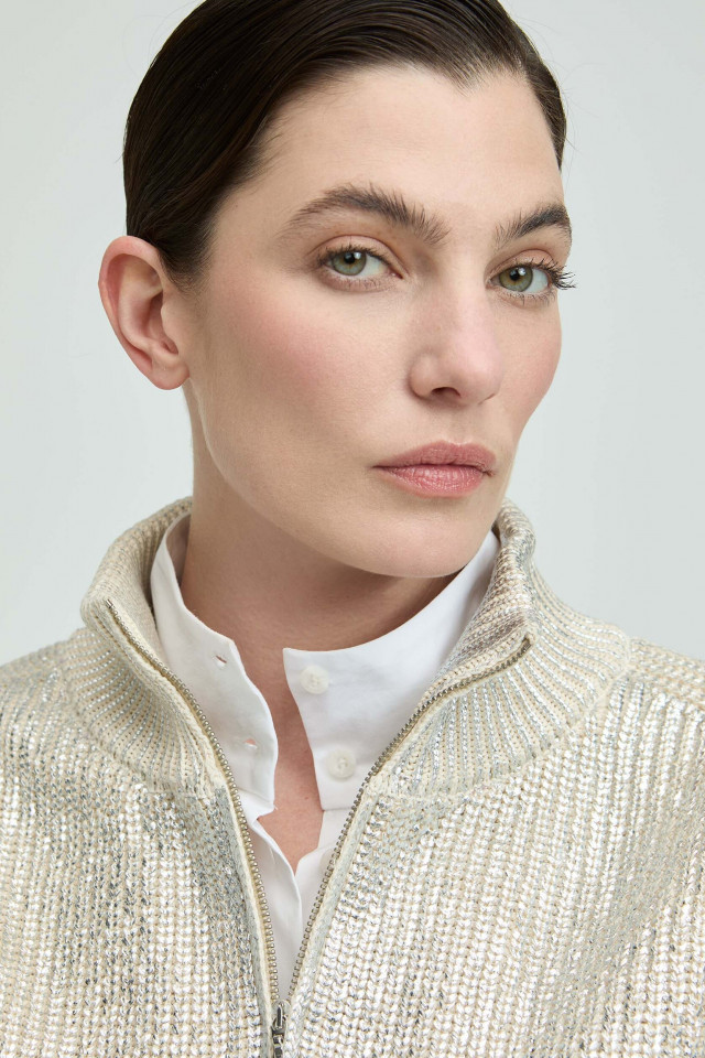 Cardigan with shiny coating 