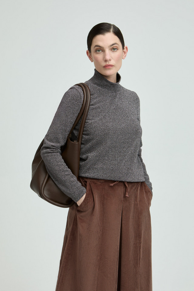 Lurex t-shirt met opstaande kraag