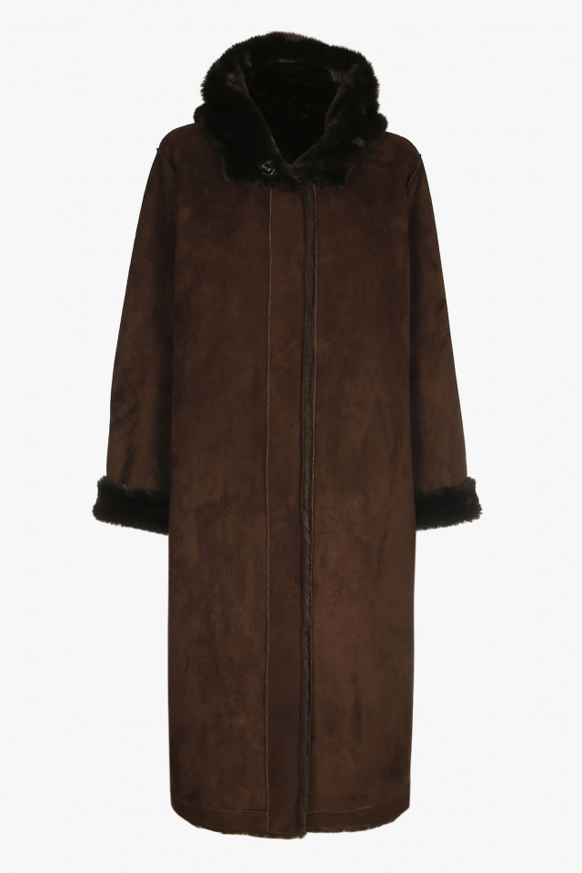 Bruine omkeerbare faux fur jas