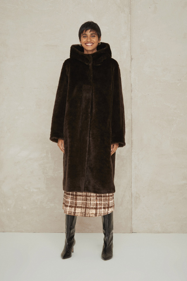 Brown reversible faux fur coat