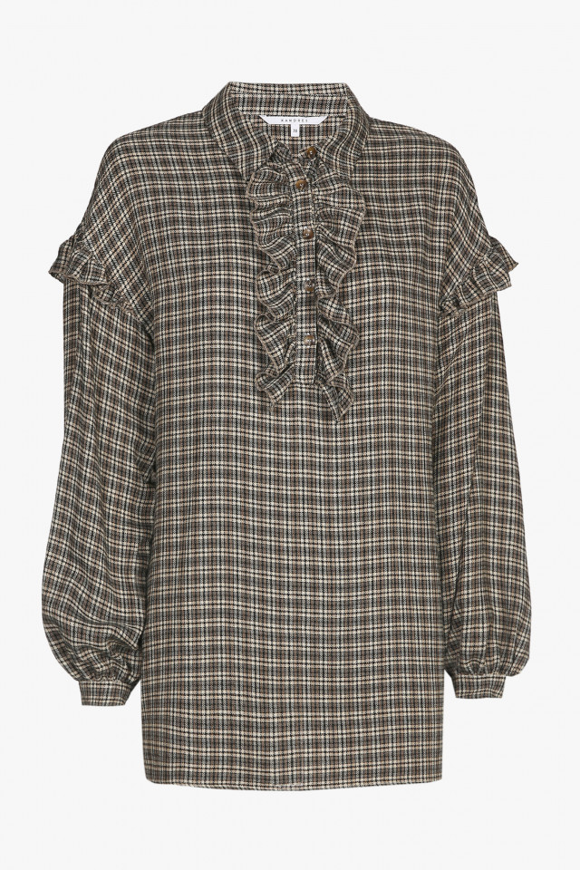 Checked blouse in beige, brown, grey and black
