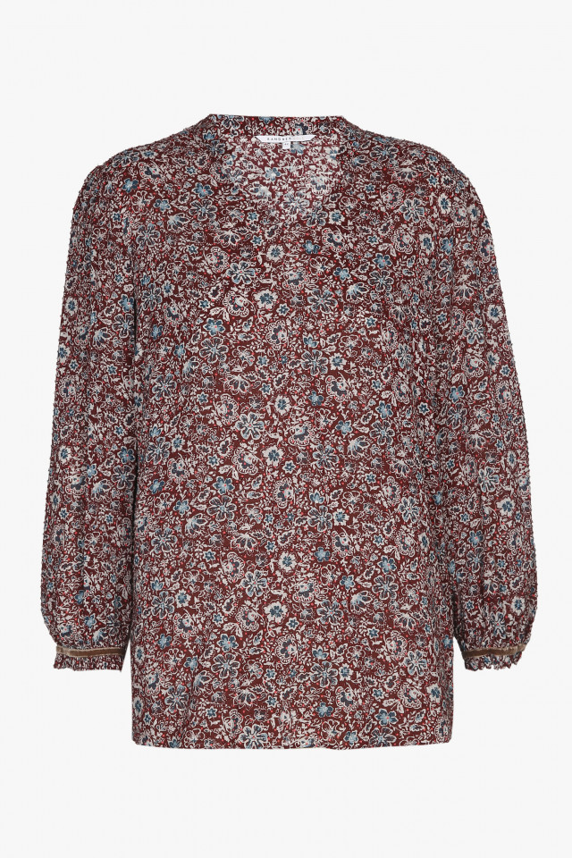 Burgundy blouse with floral print