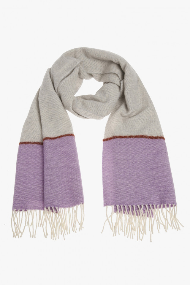 Grey and purple woollen scarf