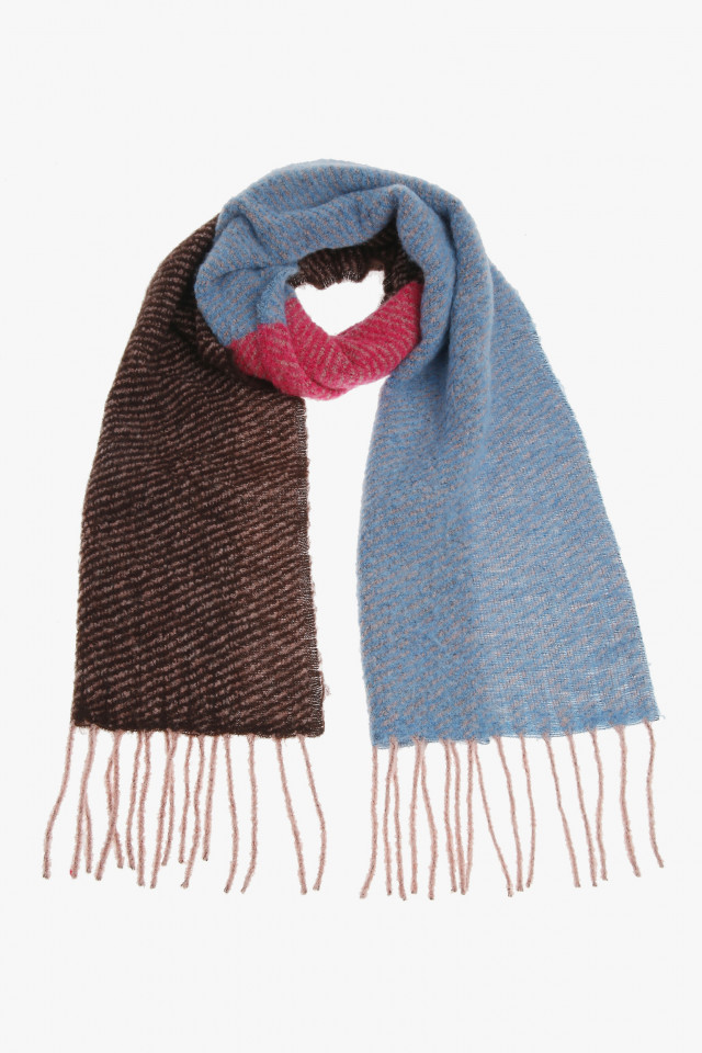 Blue, brown and pink winter scarf