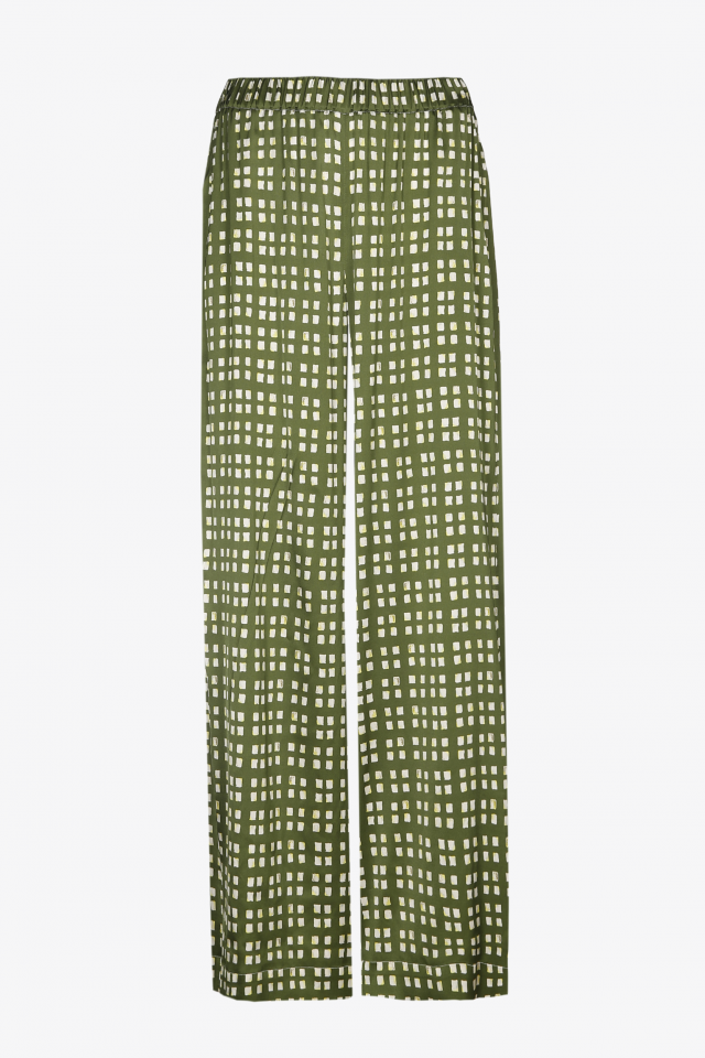 Wide green trousers with print