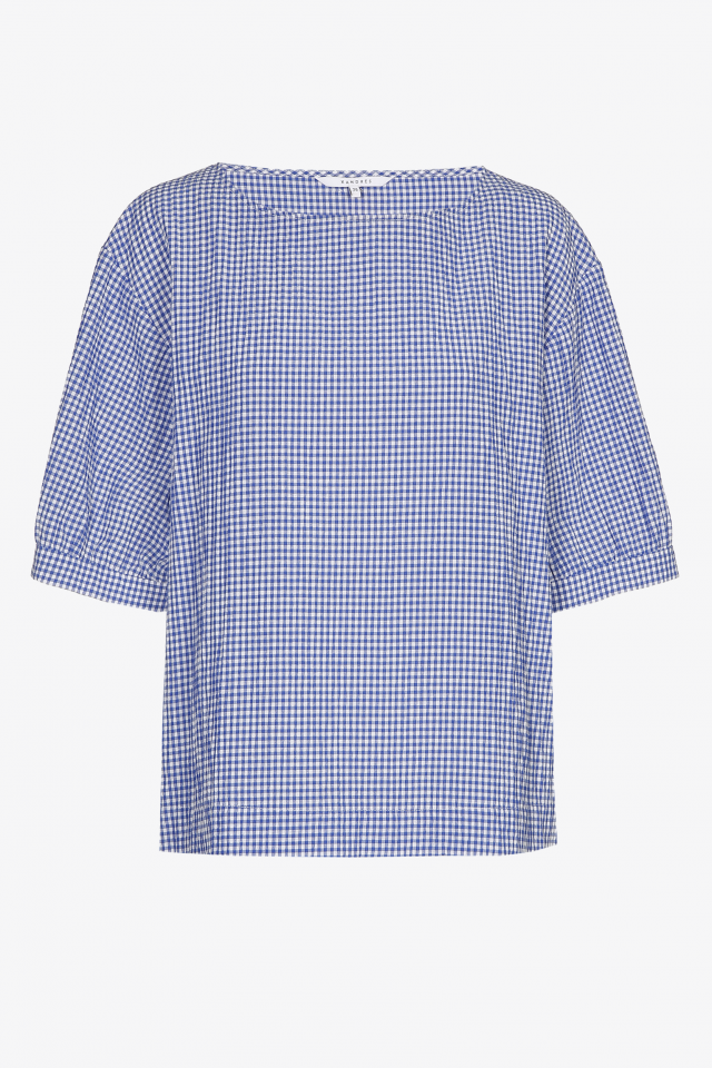 Blue checked top with short sleeves 