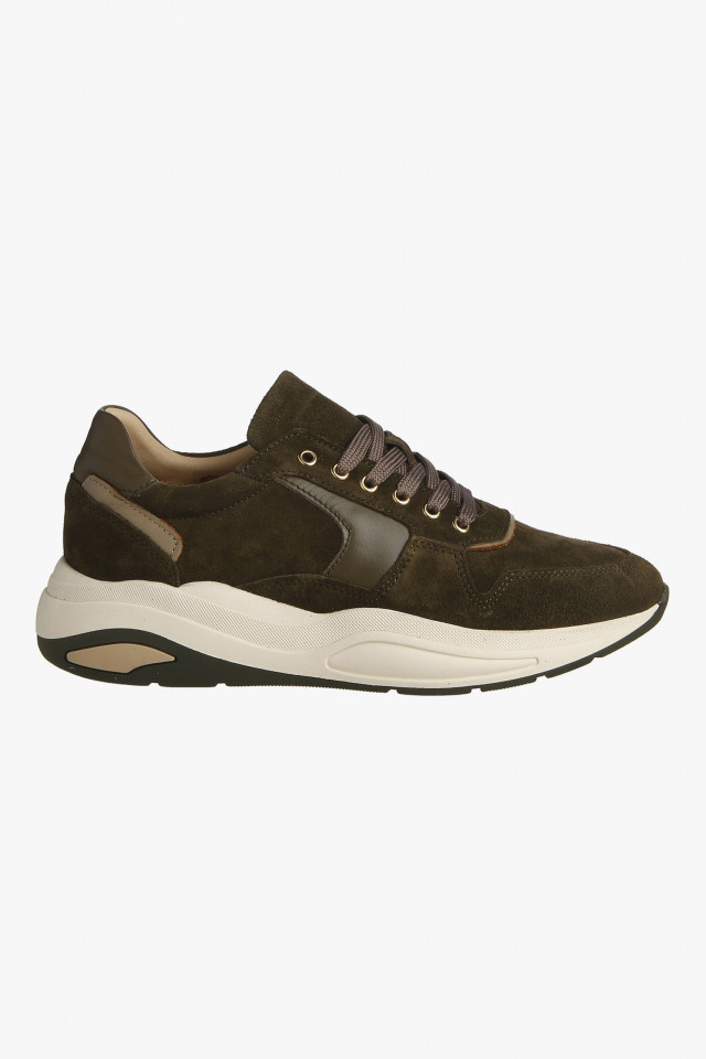 Dark khaki sneakers in suede and leather