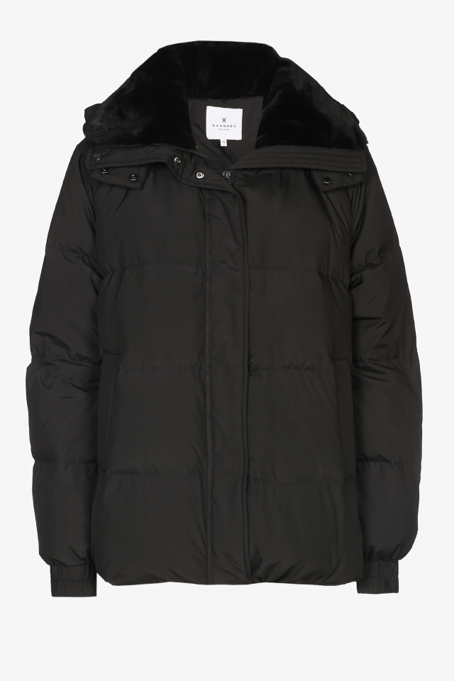 Short down jacket with faux fur collar