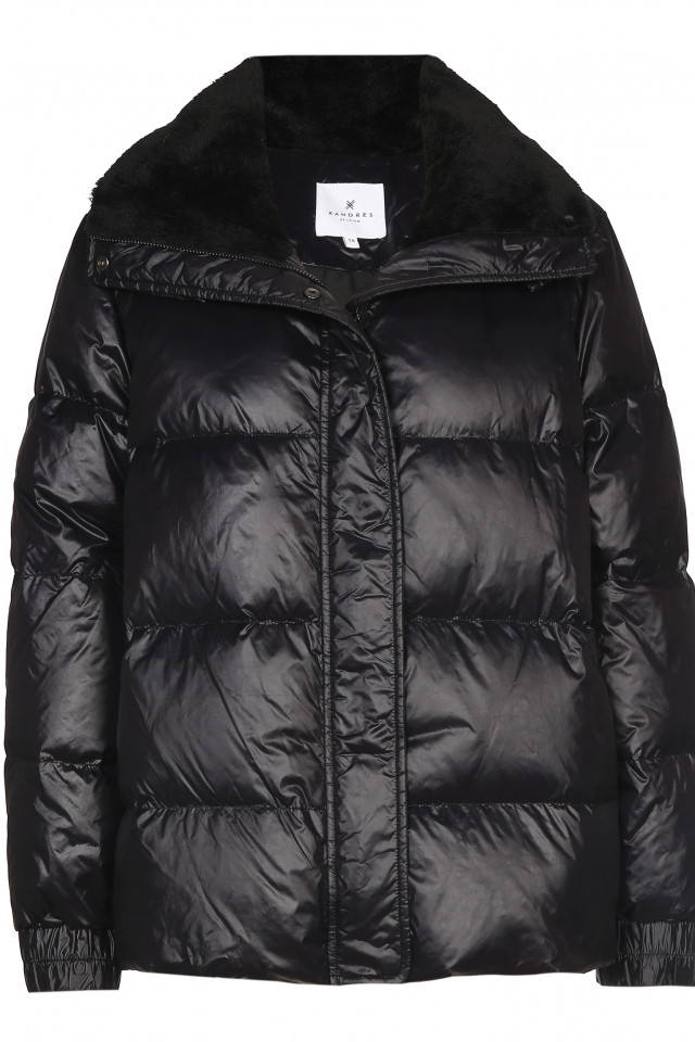Kurze Daunenjacke mit Kunstfell-Kragen