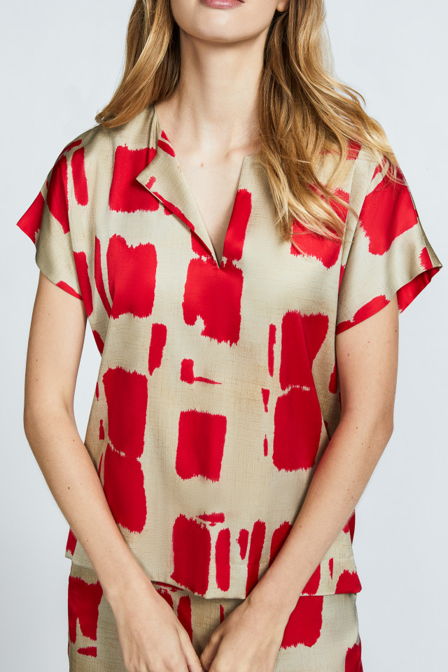 Blouse à manches courtes avec motif blockprint