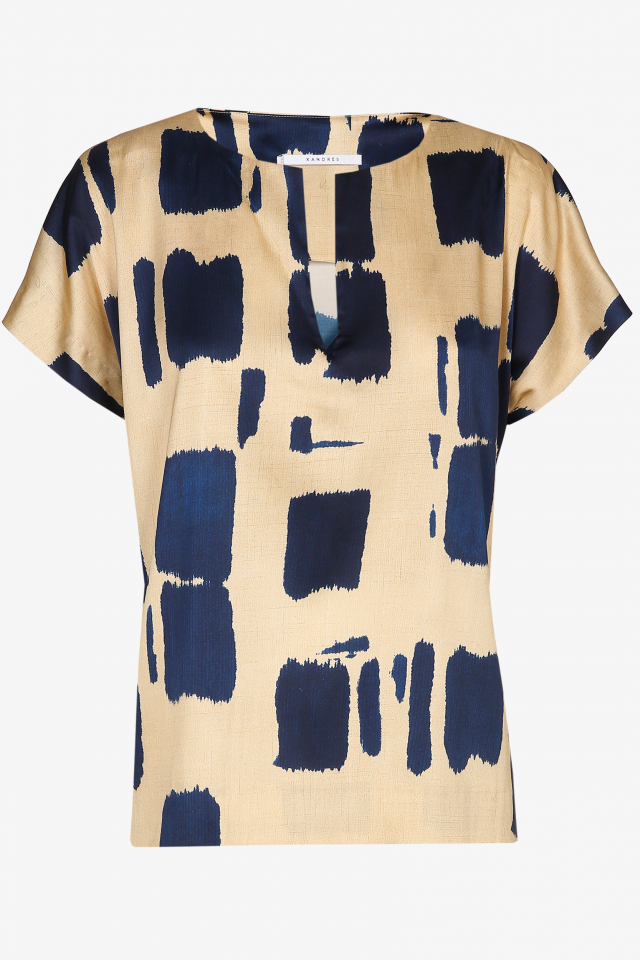 Block print blouse with short sleeves