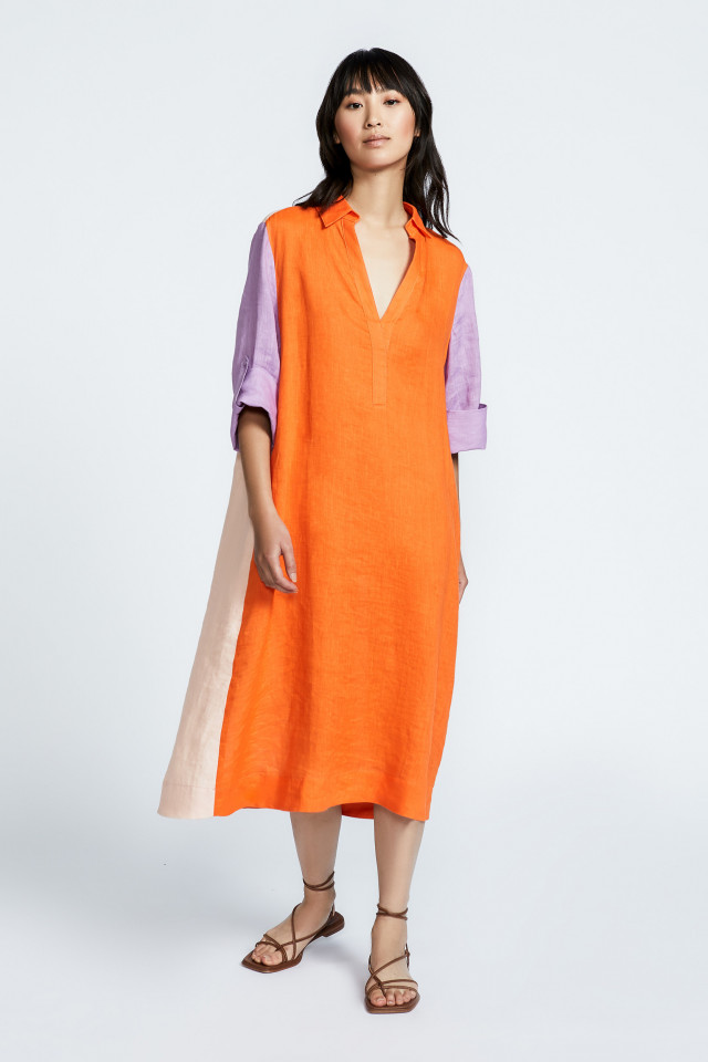 Tricolour dress in linen