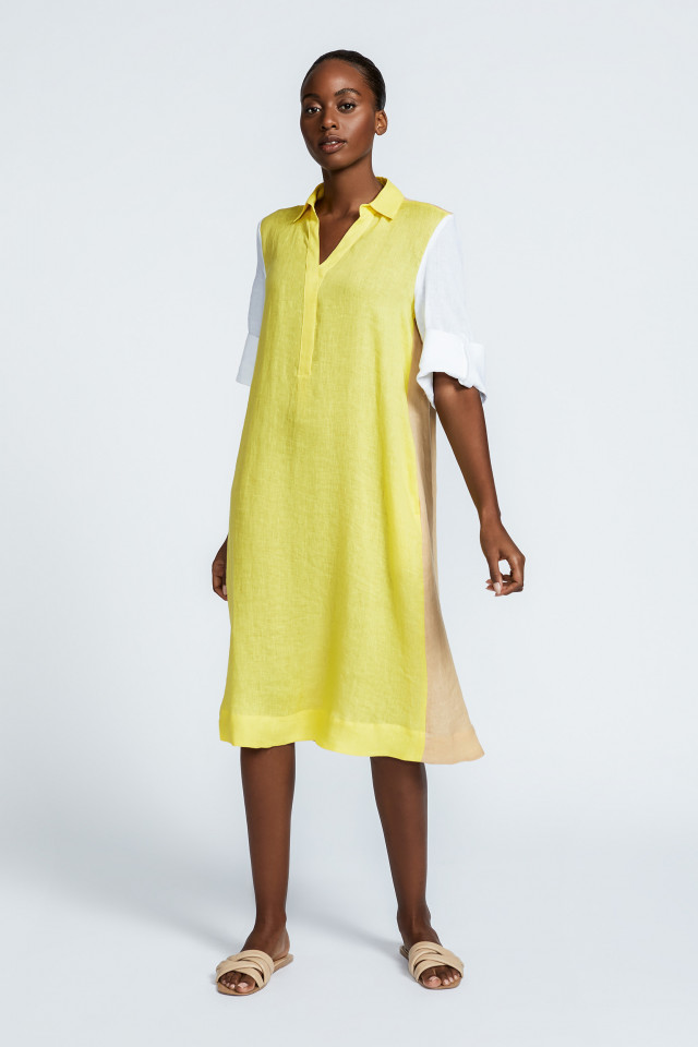 Tricolour dress in linen