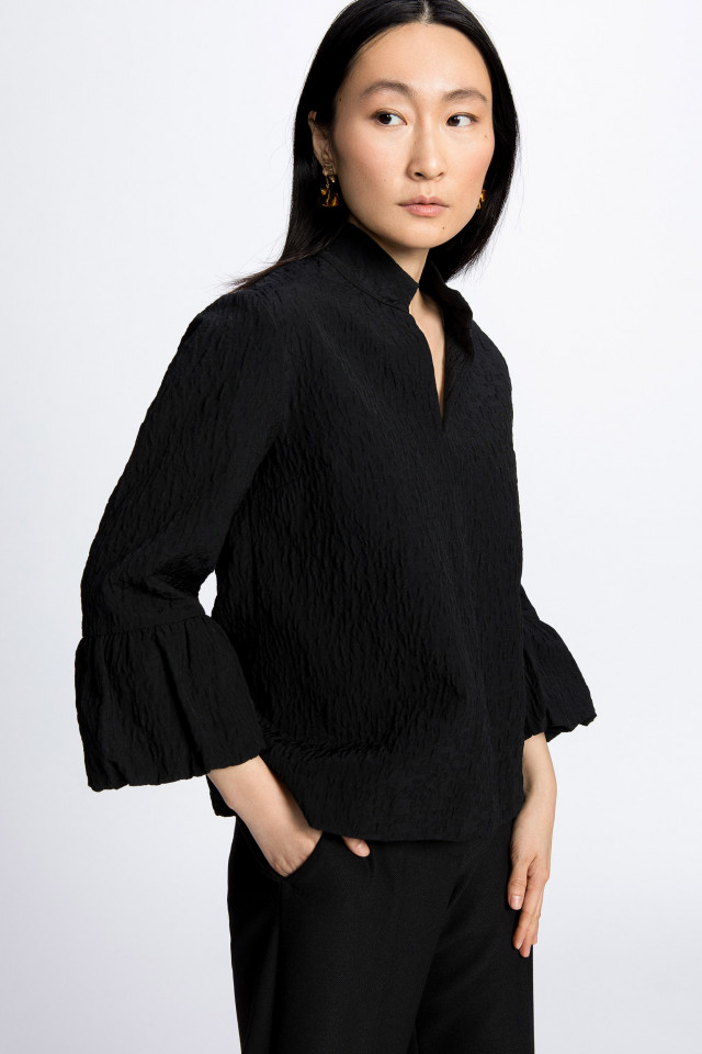 Blouse jacquard à manches bouffantes