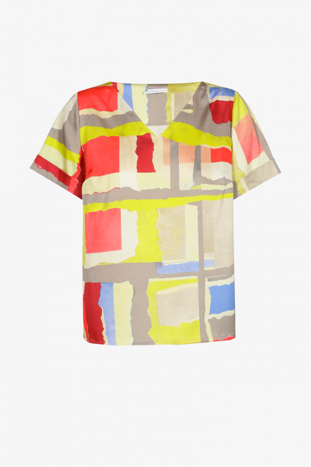 Veelkleurige blouse met V-hals