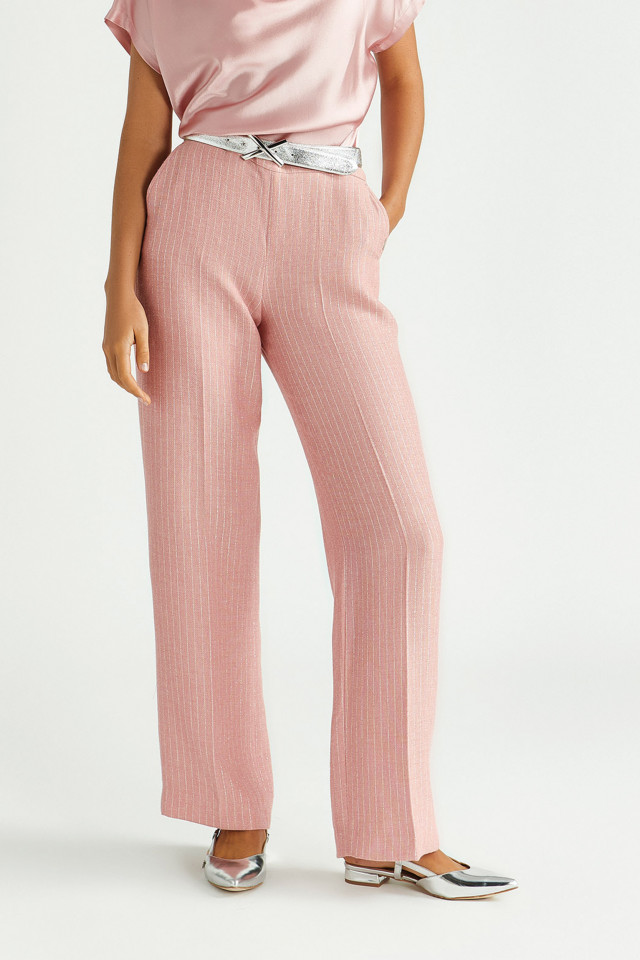 Pantalon avec motif trait de craie en lurex