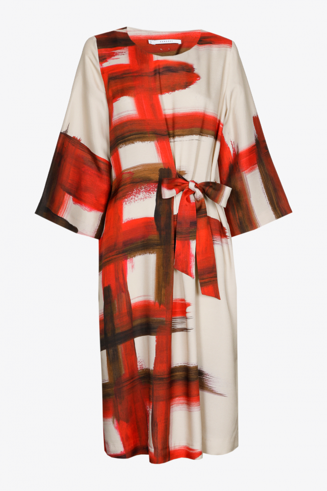 Dress with asymmetrical print