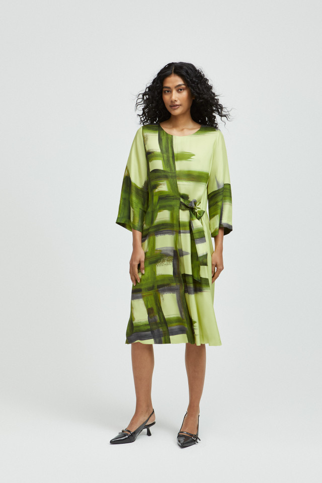 Dress with asymmetrical print