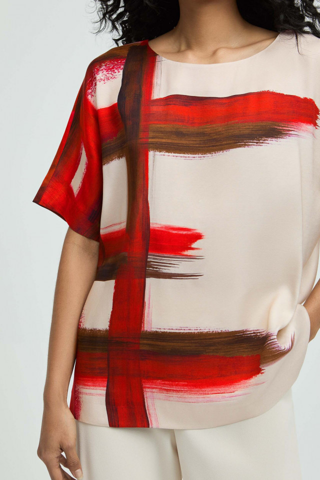 Blouse with asymmetric print