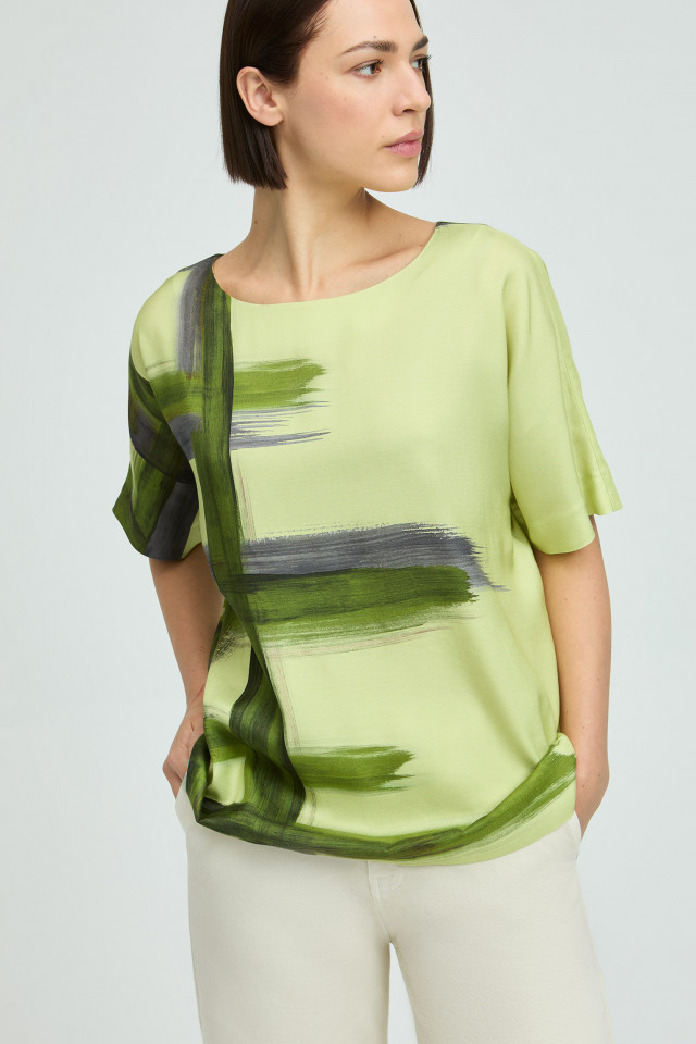 Blouse with asymmetric print