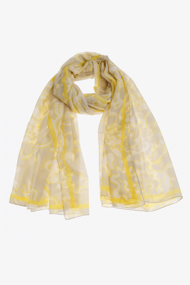 Yellow summer scarf with paisley print