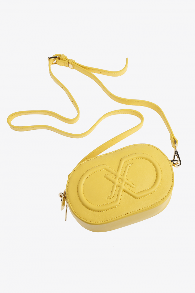 Yellow shoulder bag with leather zipper