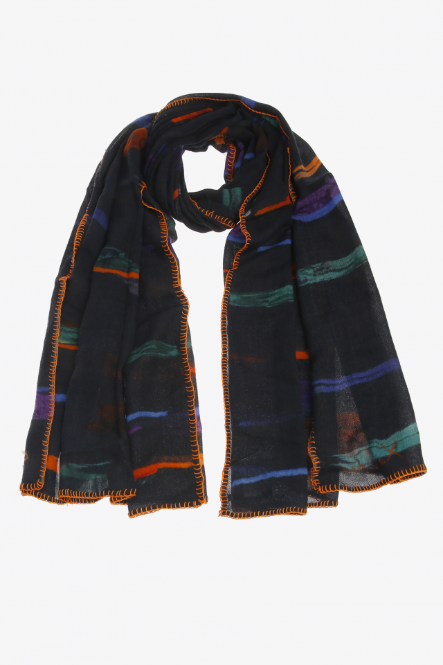 Woollen scarf with painted stripes
