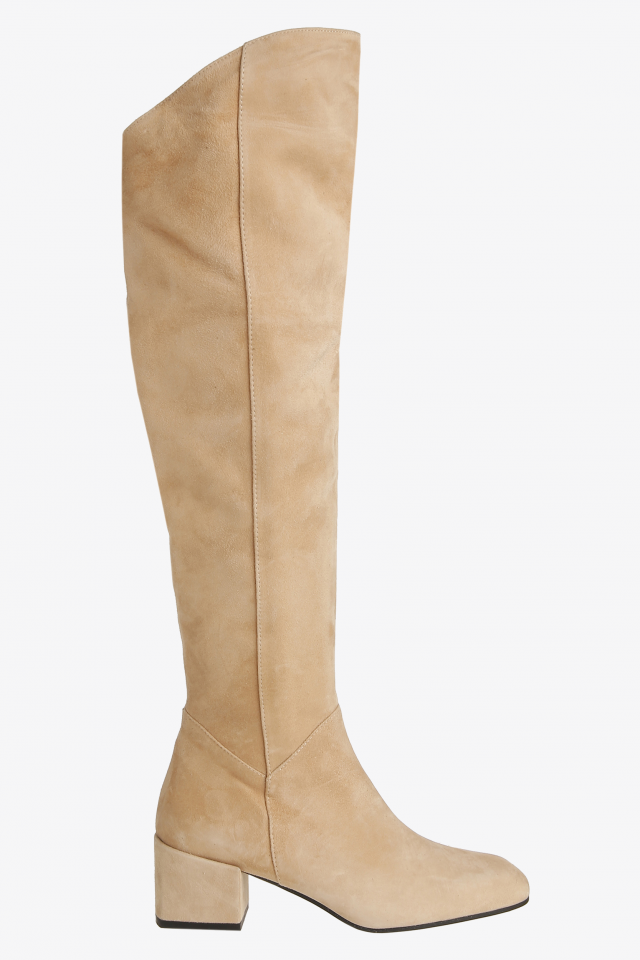 High beige leather boots