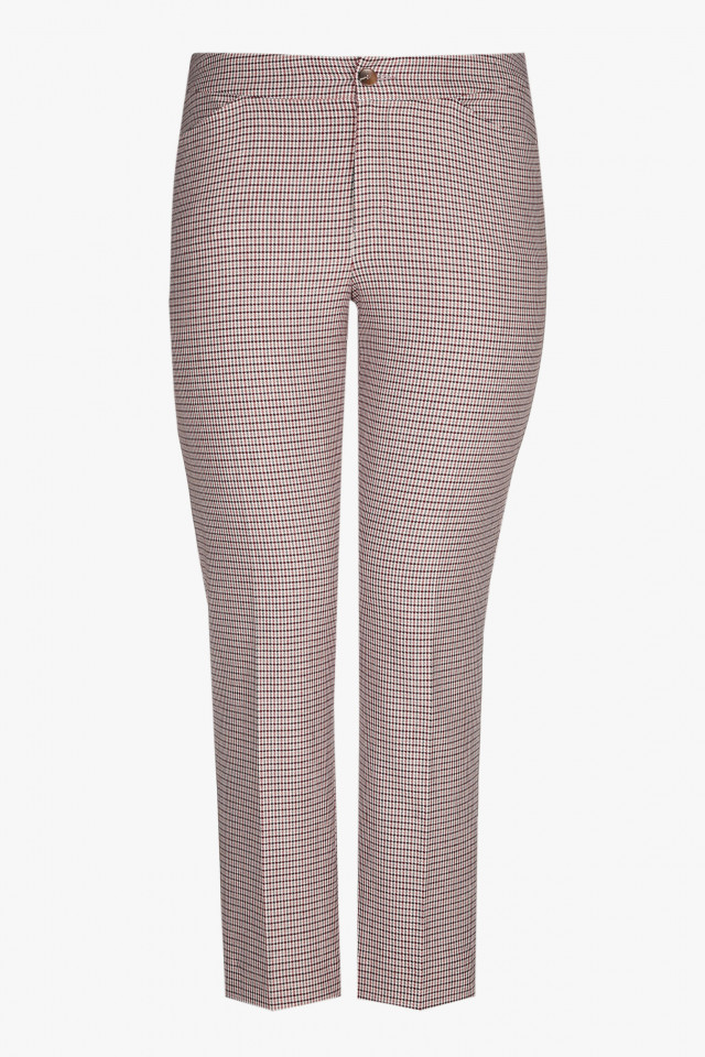 Checked trousers in burgundy, pink and green