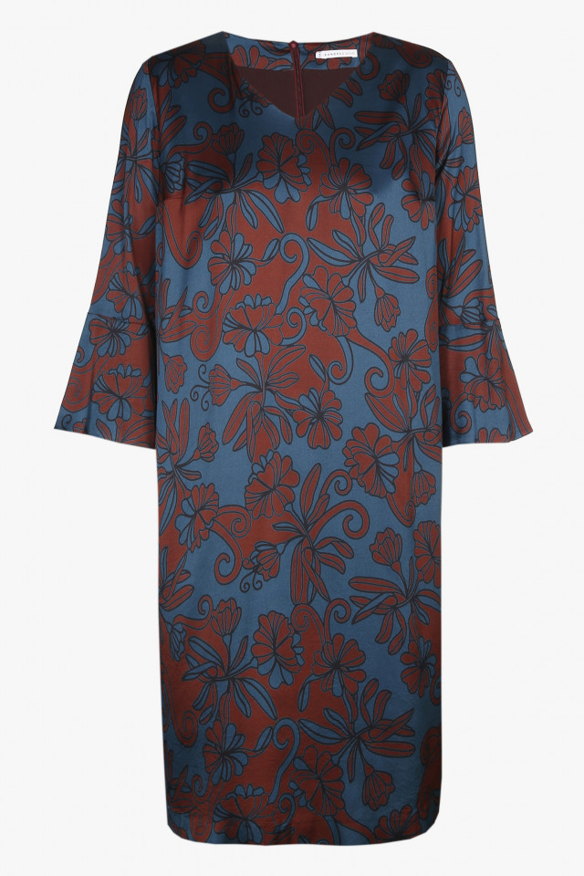 Robe bordeaux-bleu à imprimé floral