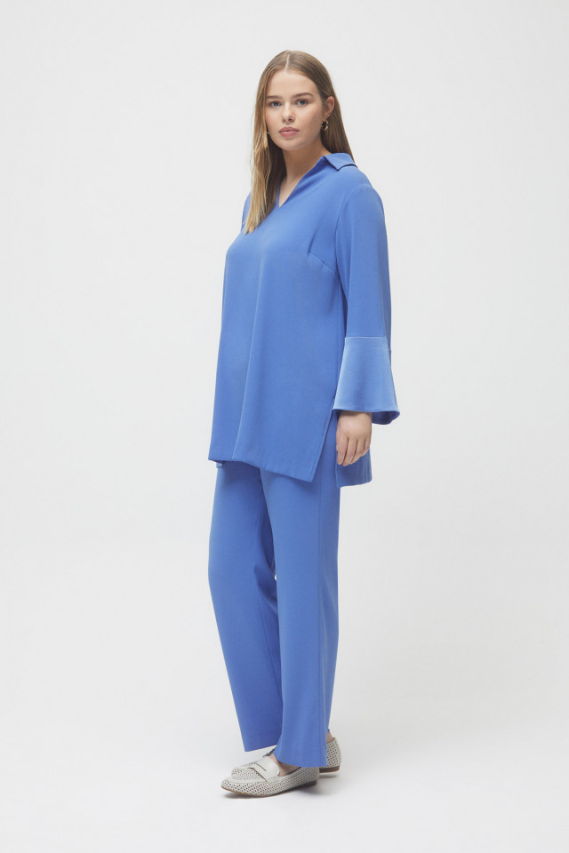 Blue loose-fit summer trousers