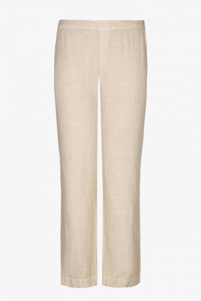 Beige trousers with linen texture