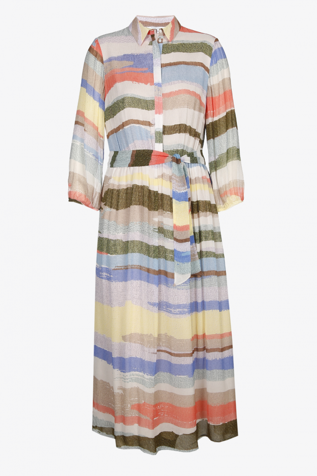 Lange, kleurrijke jurk met strepenprint