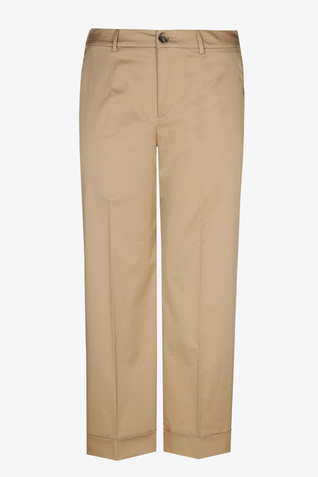 Wide beige summer trousers with elastic at the waist
