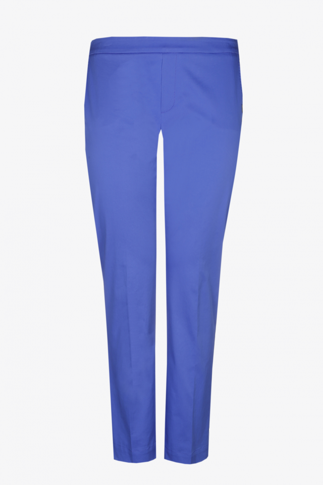 Blue cotton trousers with elastic at the waist