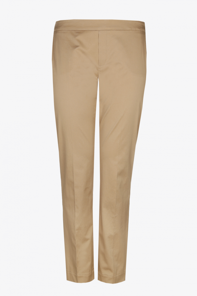 Pantalon brun clair en coton avec élastique à la taille.