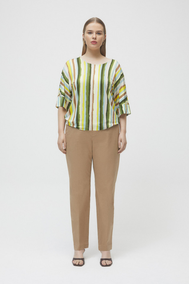 Light brown cotton trousers with elastic in the waist