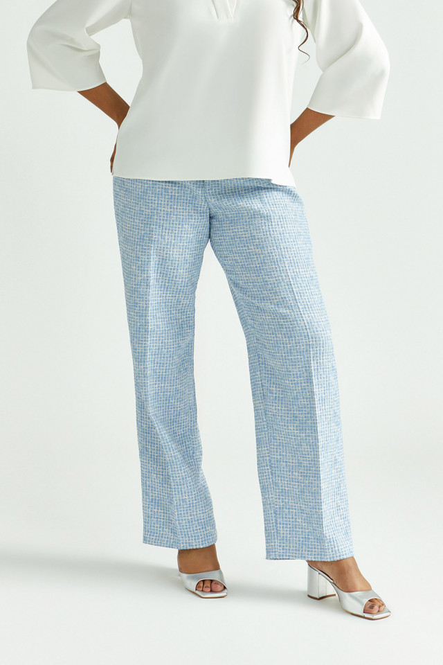 Seersucker trousers with wide legs