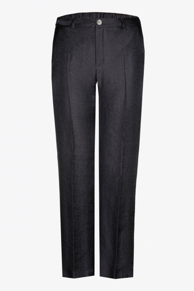 Shiny trousers with wide legs