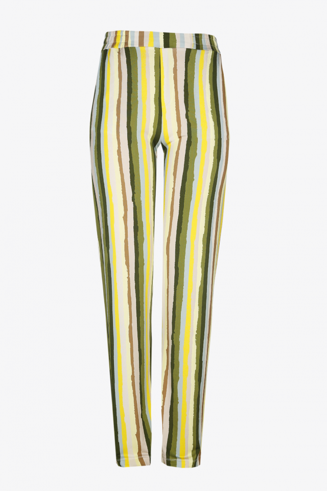 Wide trousers with yellow and green stripes
