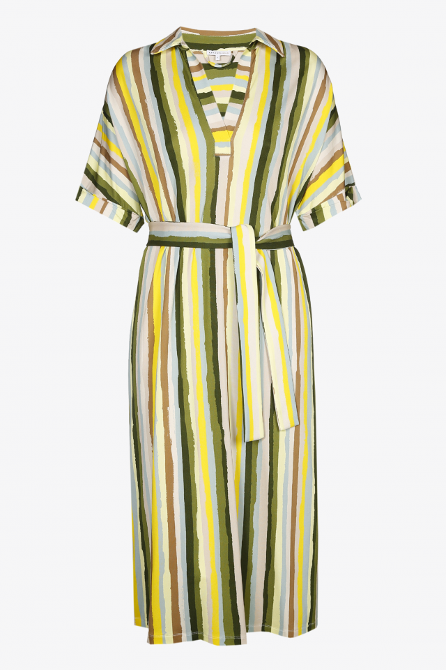 Midi dress with stripes in yellow and green