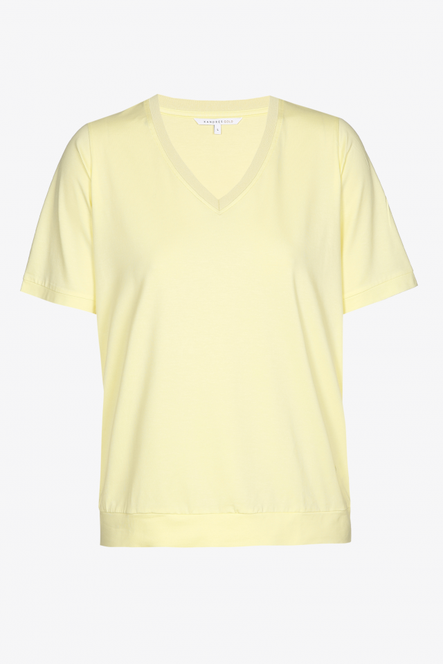 Pale yellow T-shirt with V-neck