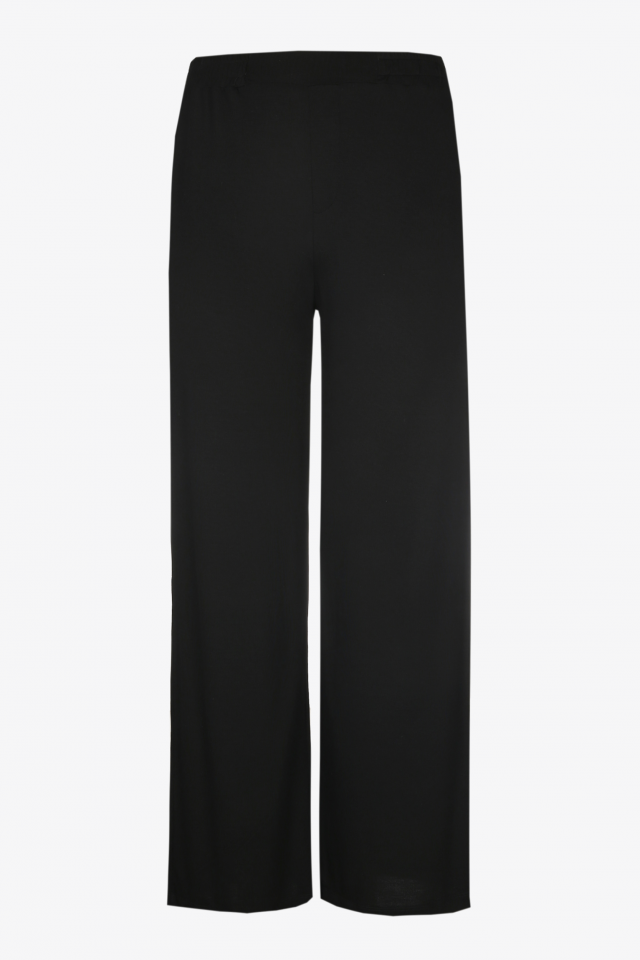 Black trousers with wide legs.