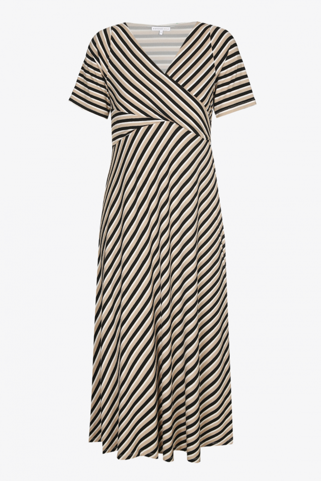 Long dress with black and beige stripes