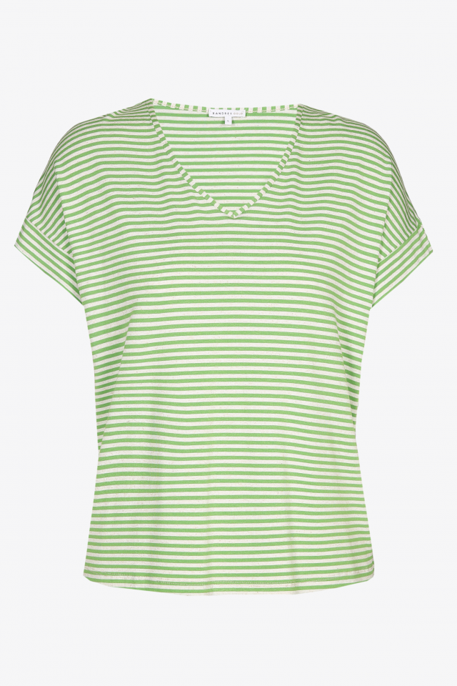 T-shirt à rayures vertes et à col en V