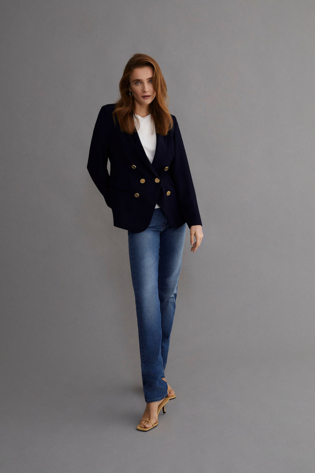 Blauwe slim fit jeans broek